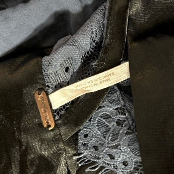 Free People Gilded Victorian Dusty Blue Black Satin Ribbon Trim Lace Dress S - Picture 7 of 16